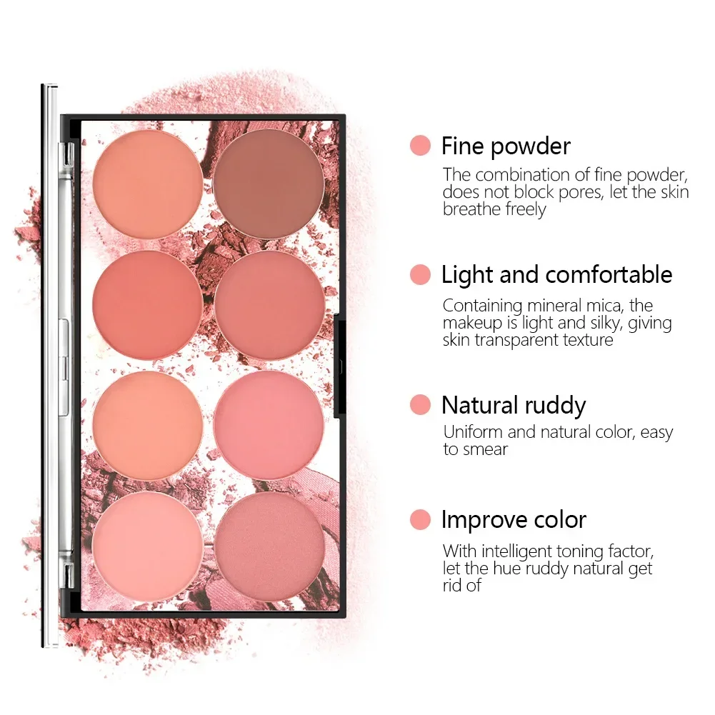 High Quality MISS ROSE 8 Color Natural Finish Face Blush Palette Makeup Sheer Coverage Blushe Highlight Contour Blusher Pallete