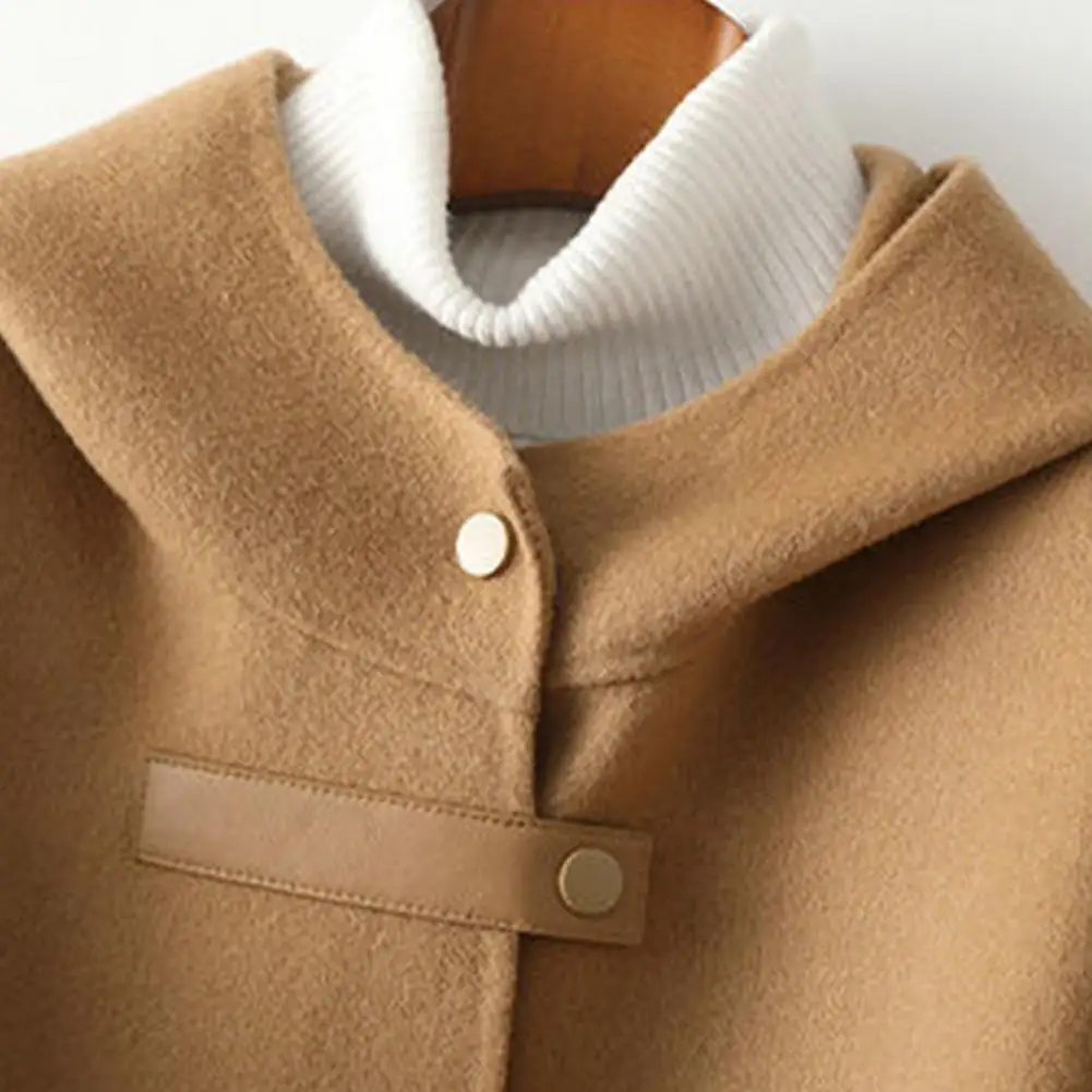 Casual Stand Collar With Hat Woolen Women Long Coat Elegant Solid Full Sleeve Single Breasted Female Jacket 2025 Autumn Winter L