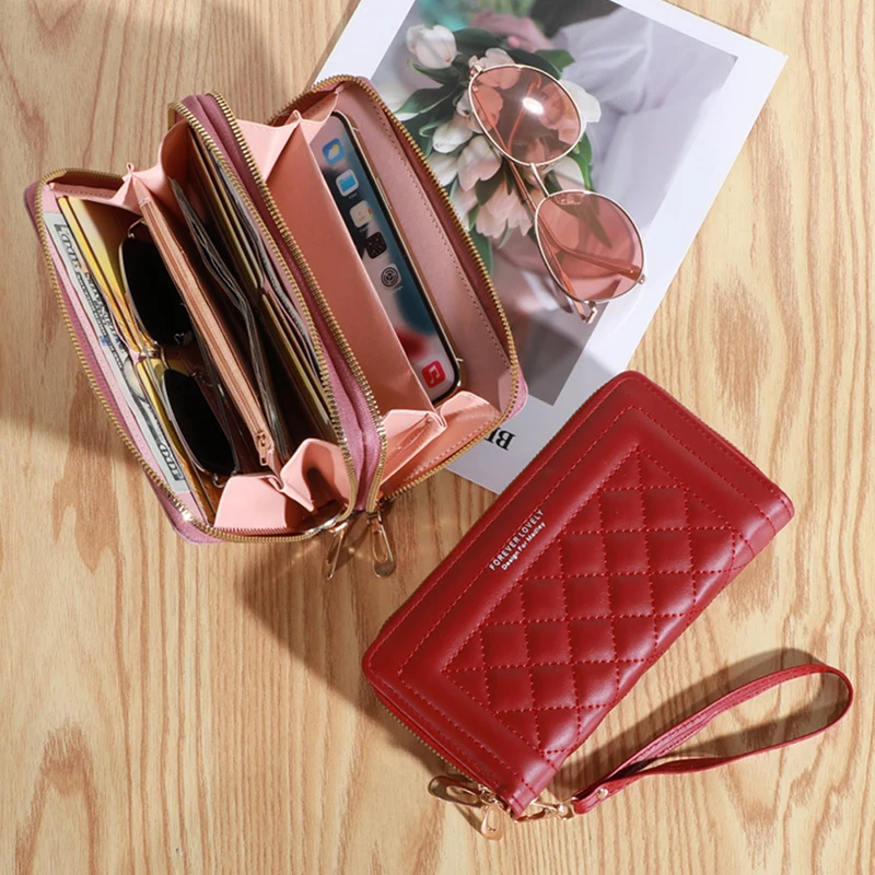 Women's Wallet New Long Leisure Mobile Phone Bag Double Zipper Wallet Large Capacity Card Holders