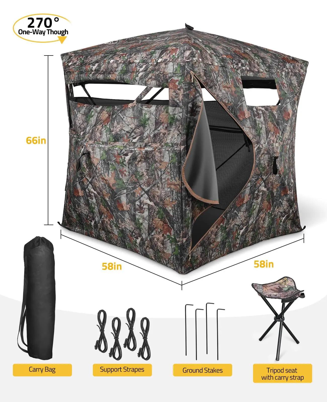 

Hunting Blind 270 Degree See Through Ground Blinds Deer 2-3 Person Pop Up Sliding Silent Windows Portable Tent For Turkey