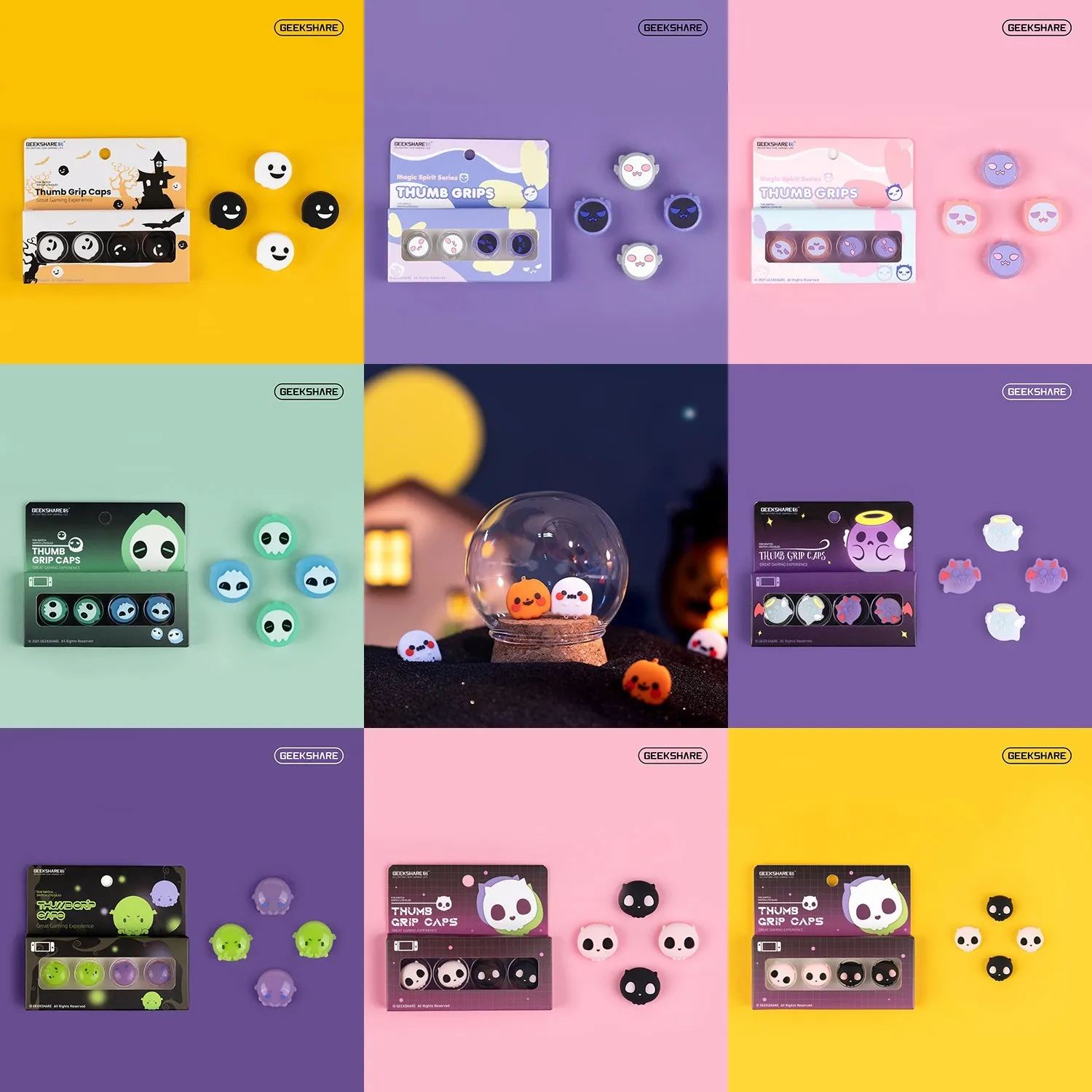 Geekshare-Tapas de agarre de pulgar para Ninetendo Switch/Oled/Lite, 4 piezas, cubierta de silicona para controladores Joy-Con, accesorios para Halloween Ghost NS