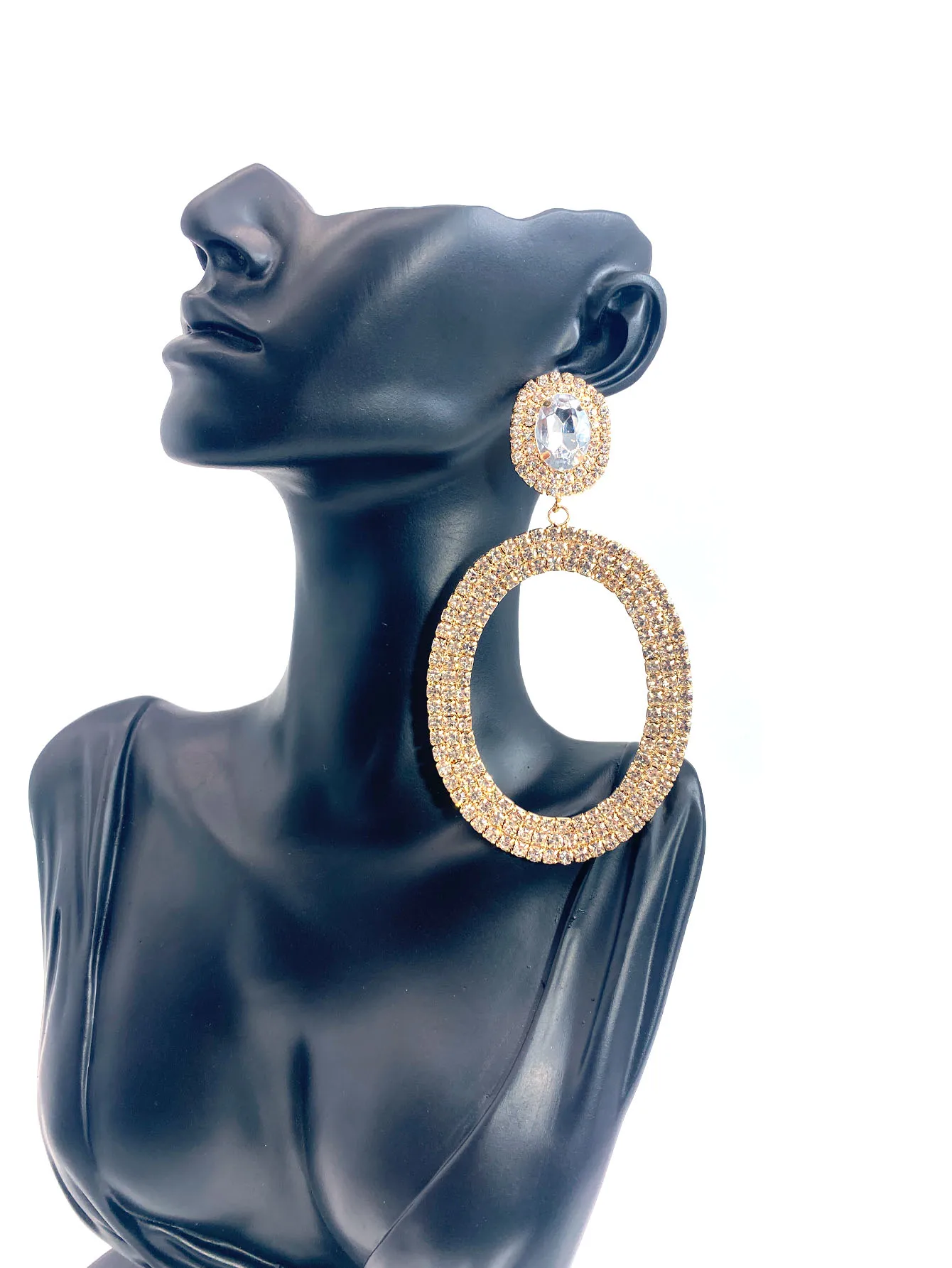 European and American Style Fashion Water Glass Oval Geometry Earrings Women\'s Super Sparkling Earrings