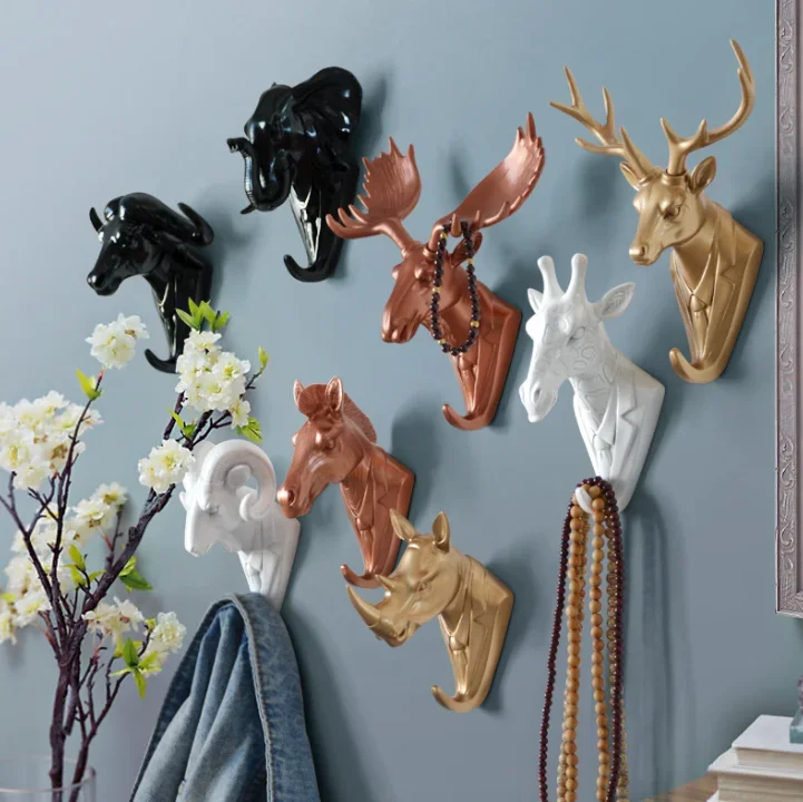 Creative Creative Animal Head Decorative Hook Resin Deer Head Wall Decoration Wall Hanging Entrance Key Wall Clothes Hook