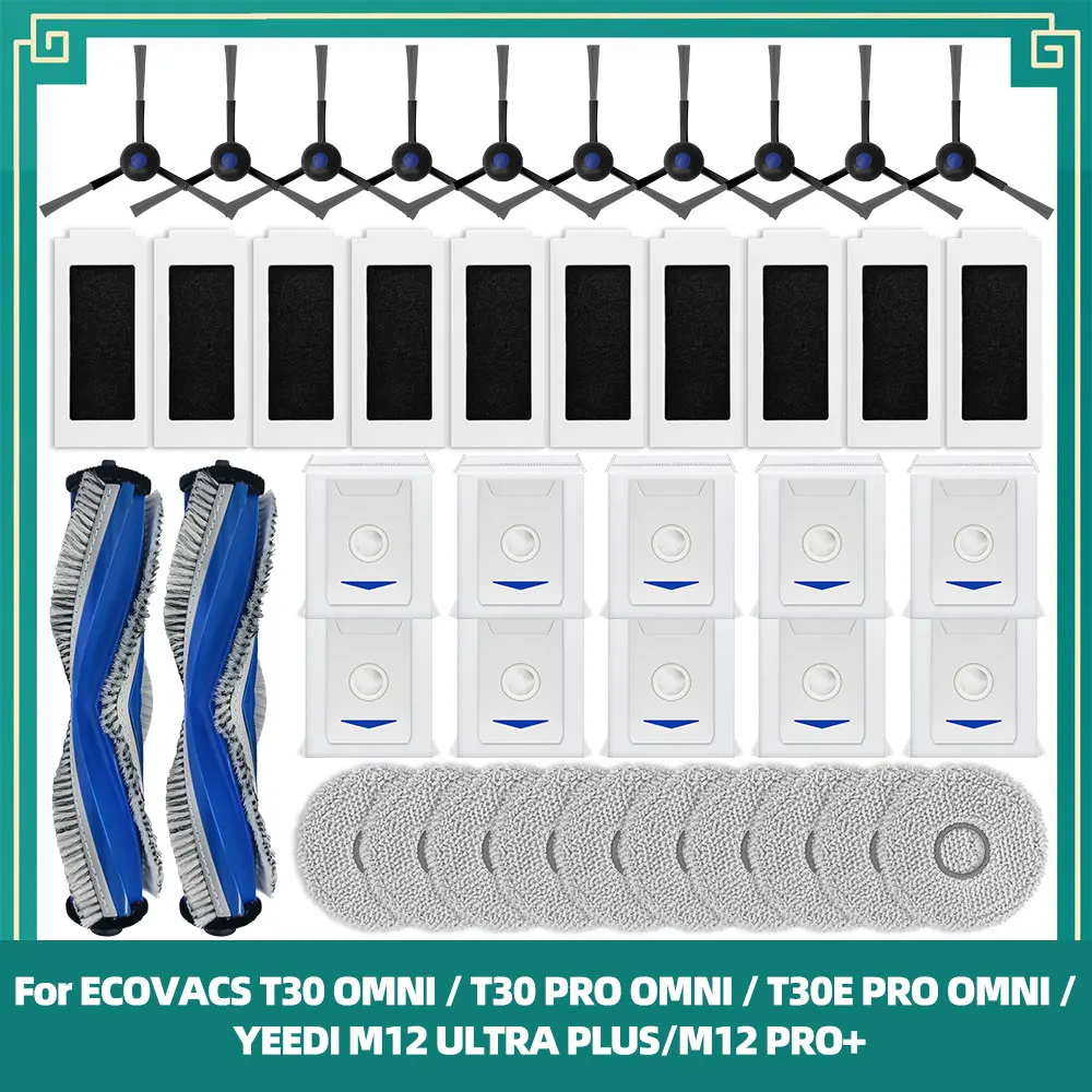 Ersatzteile für Ecovacs T30 Omni, T30 Pro Omni DDX14, Yeedi M12 Pro+, Haupt- und Seitenbürste, HEPA-Filter, Wischtuch und Staubbeutel