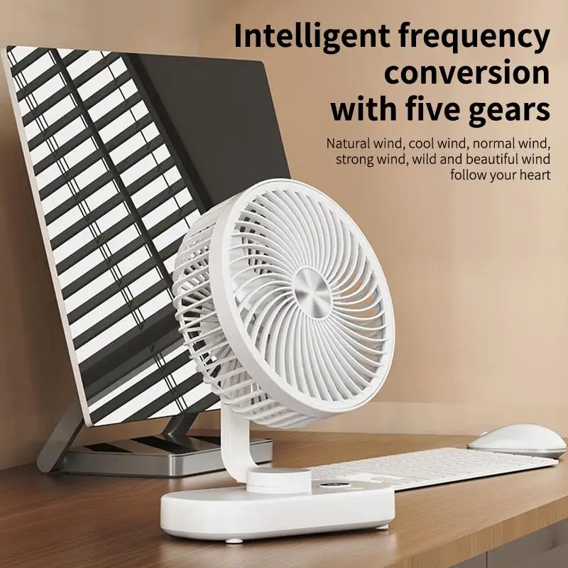 

[h]Type-c Rechargeable Desktop Fan 5 Speed Wall Mounted Fan LED Display Home Office Portable Fan 360° Adjust Adjustable Desk Fan