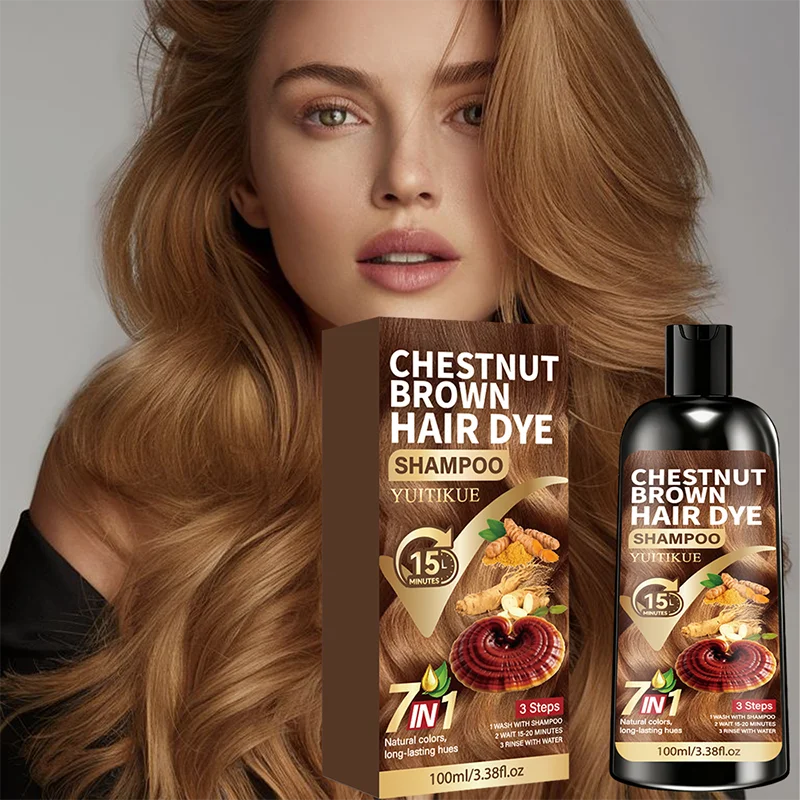 YUITIKUE Hair Dye Shampoo Chestnut Brown Natural Look Gray Coverage Quick Application