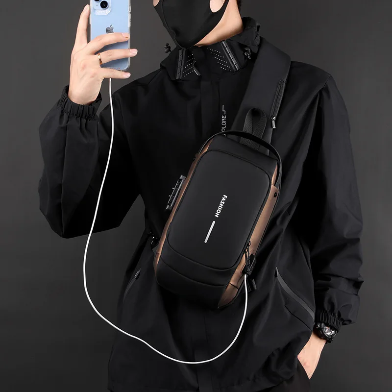 

Anti-theft Shoulder Men's Fashion Sling Backpack with USB Charging Port, Waterproof Crossbody Chest Bag for Travel & Daily Use