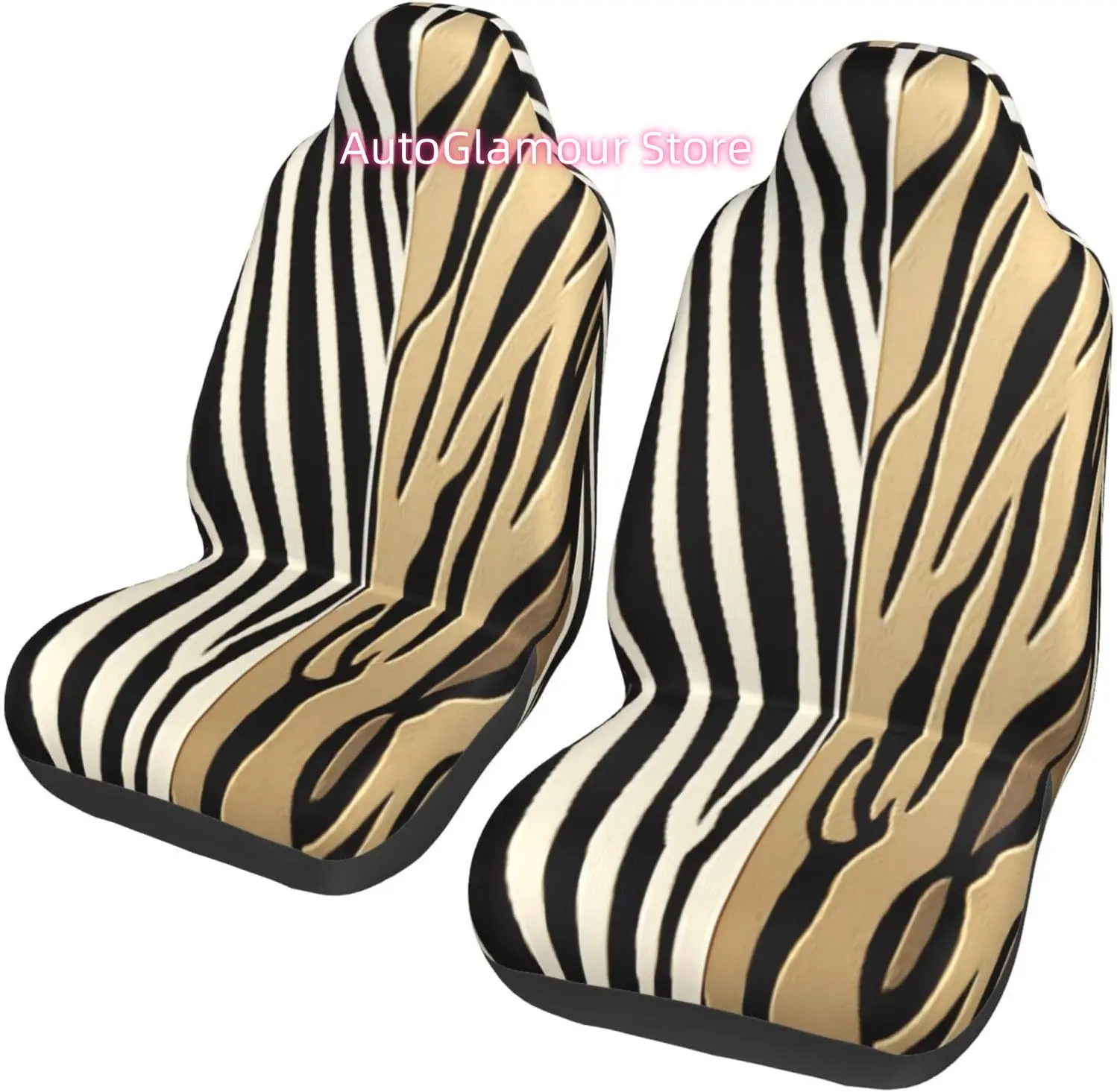 Animal Embossed Printed Zebra Stripe 2-Piece   Seat Cover Complete Set - Elastic Seat Protection Cover for Cars, Tr