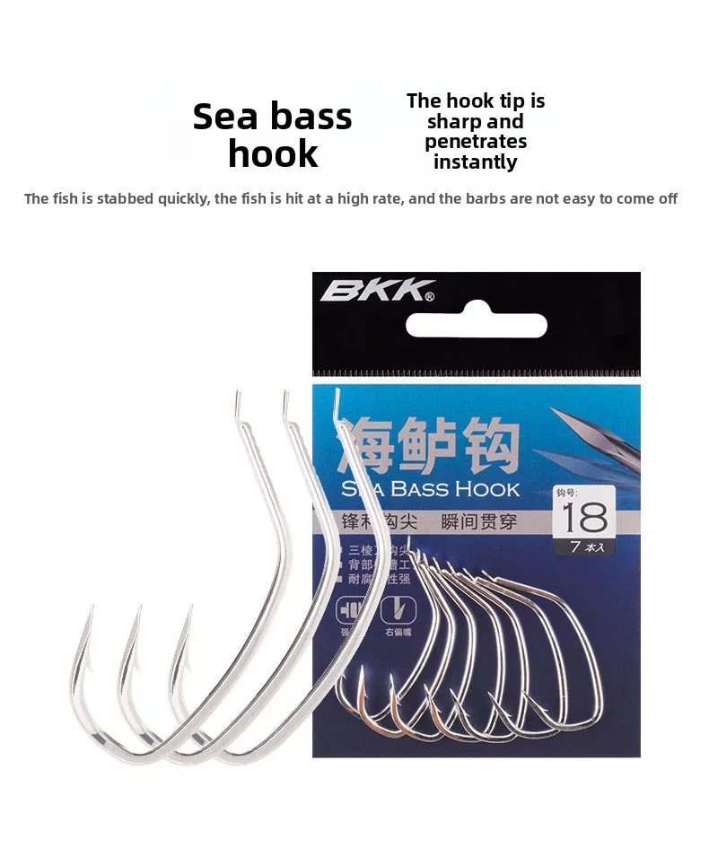 BKK Bass-Angelhaken mit Widerhaken, korrosionsbeständig, schräg abgeschrägte Öffnung, Spezialhaken für Meerbarsch-Angeln im Salzwasser – Detail 1