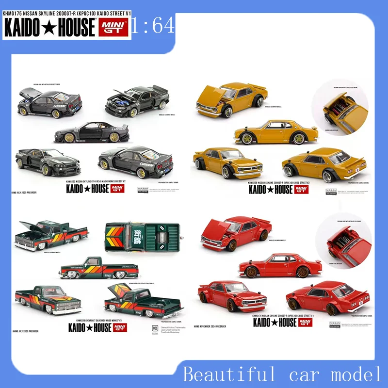 

MINIGT Skyline GT-R R34 Chevrolet Silverado Skyline2000 GT-R KPGC10 Datsan 510 Street Nismo Alloy Car Model Collection Gifts