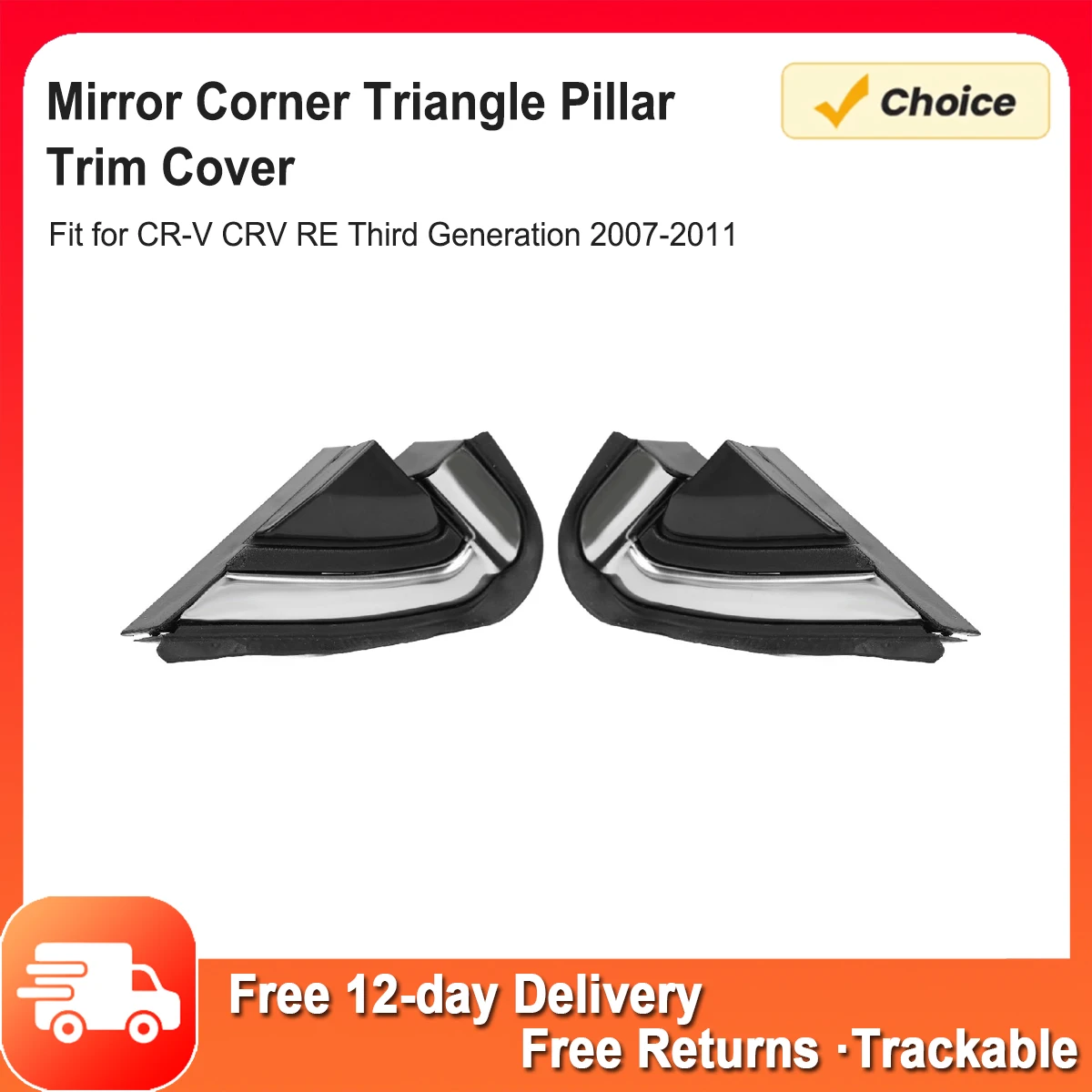 

Side Mirror Corner Triangle Pillar Trim Cover ABS with Chrome Strip Stylish Look Protective for CR-V CRV RE Third Generation