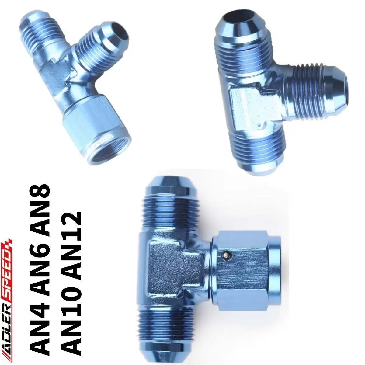

AN4 AN6 AN8 AN10 AN12 Universal Aluminum Hose Tee Connector Fittings Male To Male Female Tee On Side Thread Fitting Adapter Blue