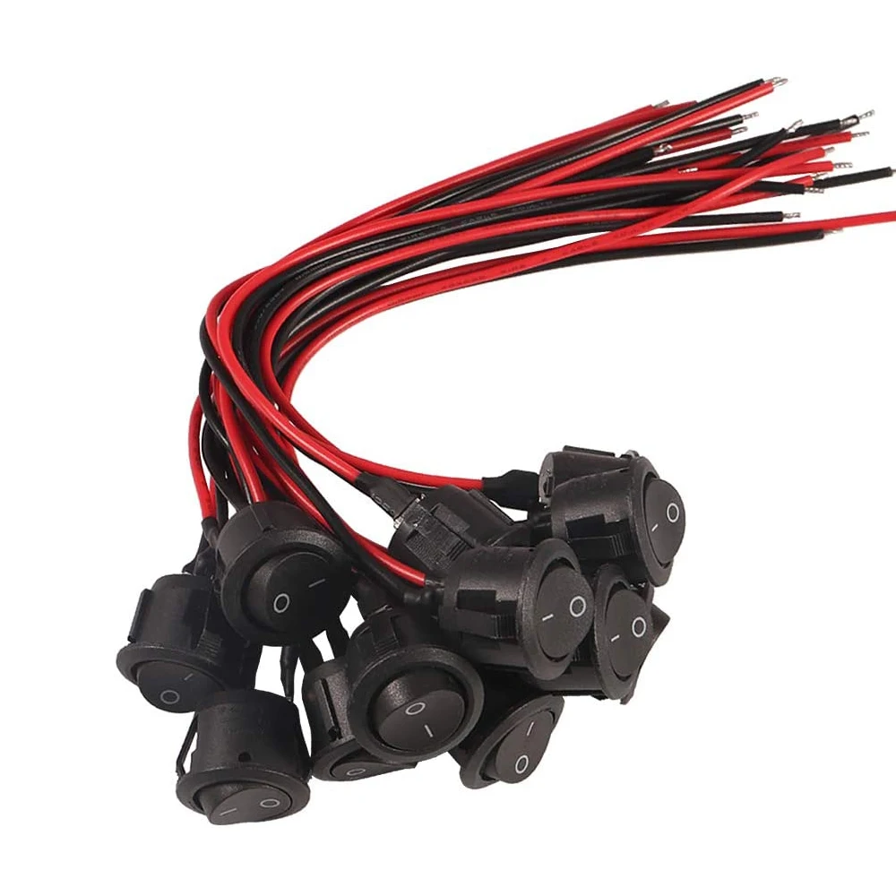 10pcs Round Rocker Switch ON Off SPST 15cm Mini 12 Volt Toggle Switch 12V for Car Automotive RV 2 Pin Switch 120V Wired KCD1