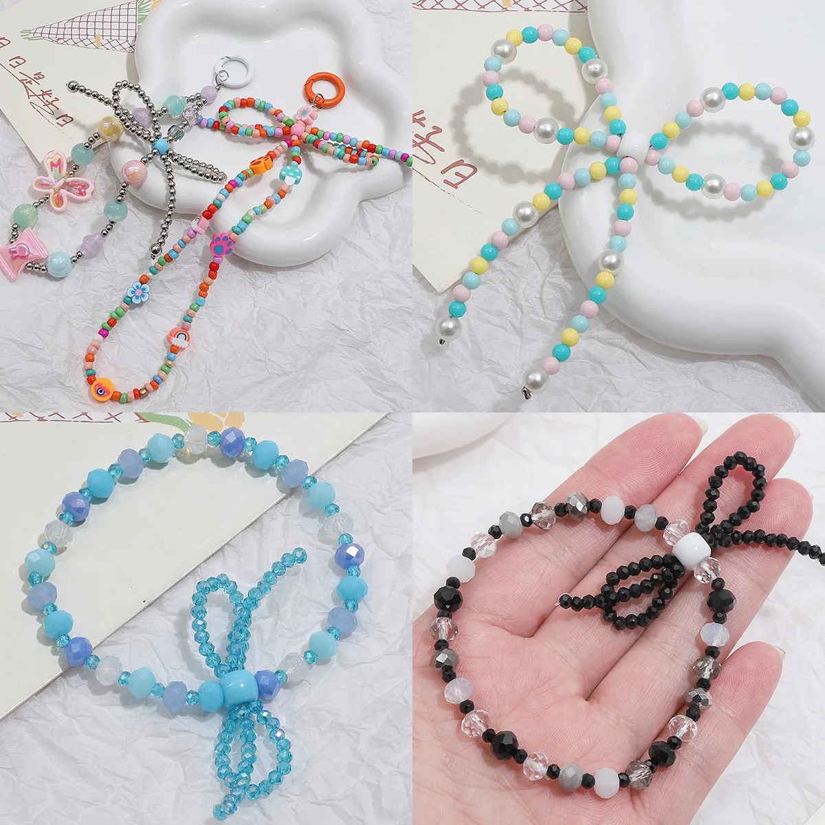 50Pcs 8×6mm Acrylic Four-Way Hole Small Beads Solid Color Loose Beaded For Jewelry Making Handmade DIY Bracelets Necklaces