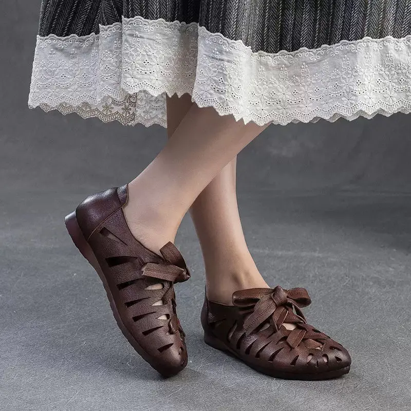 

2025 New Soft Bottom and Soft Surface Retro Hollow Sandals for Women's Summer, One Step Casual Round Head Roman Shoes sneakers