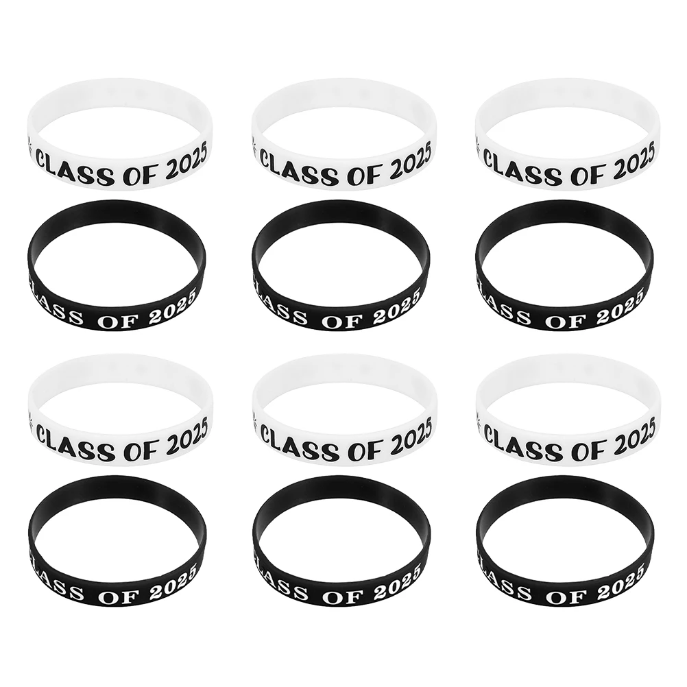 

12pcs Graduation Silicone Bracelets Durable Keepsake Celebrating Class of 2025 Party Favors Elastic Wristbands