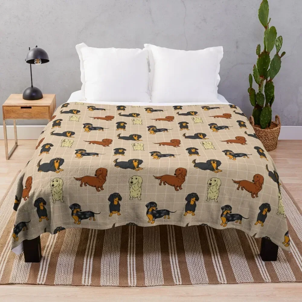 Dachshund All Day Long Cream Throw Blanket Moving Hairy wednesday Blankets