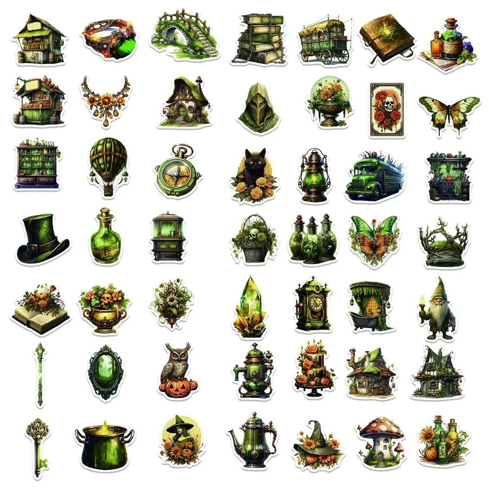 50pcs Vintage Aesthetic Jungle Magic Market Sticker For Suitcase Skateboard Phone Ipad Stickers Pack DIY Scrapbooking Supplies