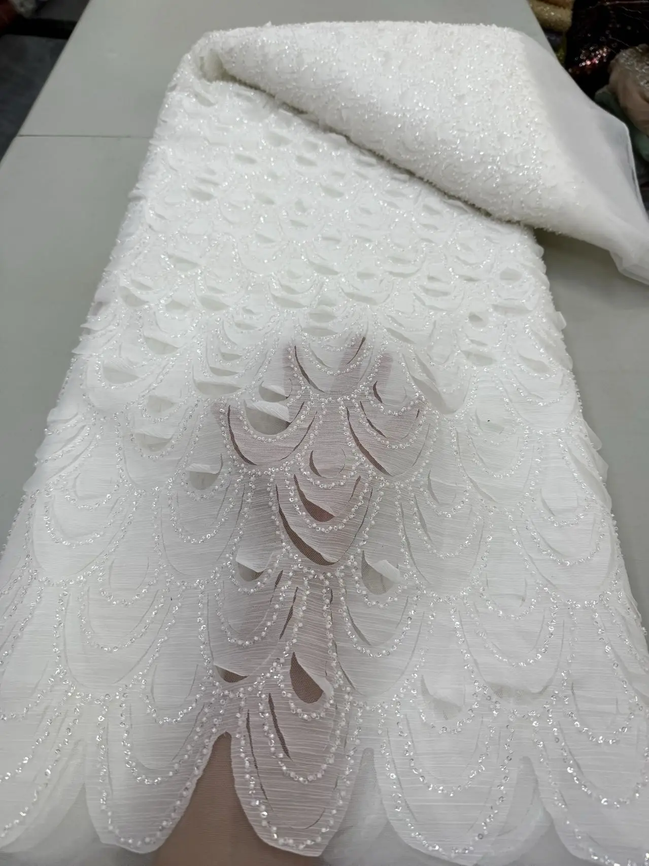 

2025 Latest High Quality African Nigerian With Tulle Sewing Lace Fabric Guipure Embroidery Dresses Sequins 5Yards JY441