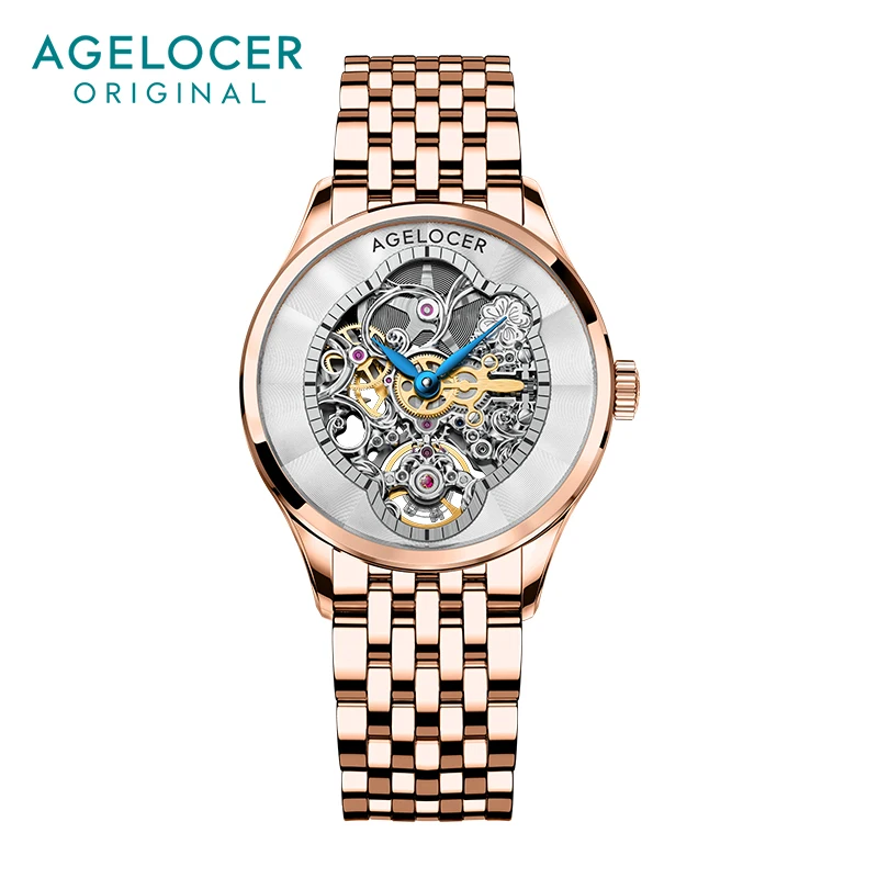 

AGELOCER Women's Top Brand Mechanical Skeleton Automatic Luxury Watch Elegant Ladies Christmas Valentine