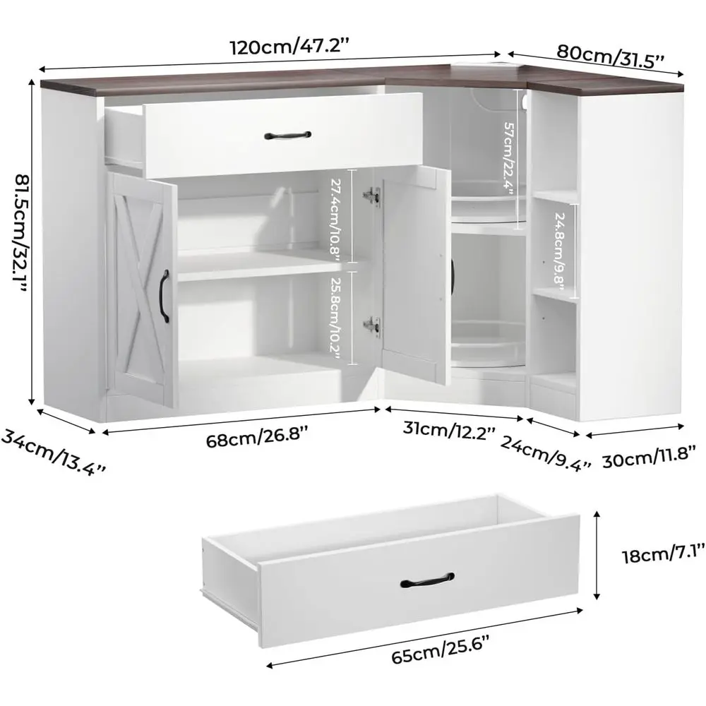 Cainet w/Charging Station, Kitchen Pantry Cainet w/2 Tier Lazy Susan Turntale, armood Pantry w/Der & Do& Adjustale Shel, L-Shape