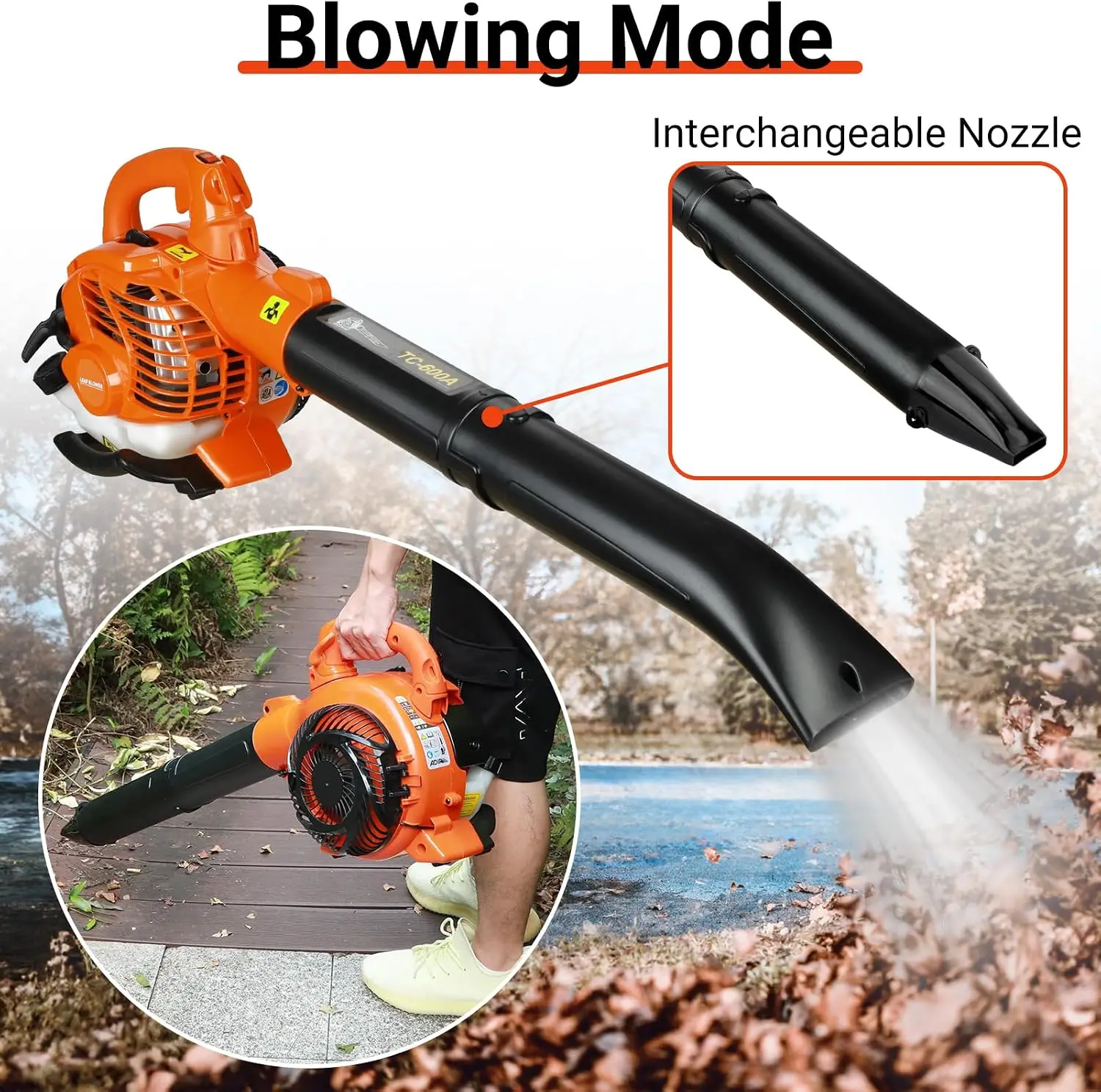 Gas Leaf Blower, Leaf Vacuum and Mulcher with Bag 3 in 1, 424 CFM 2 Stroke Handheld Cordless Snow Blower for Cleaning Leaf Road