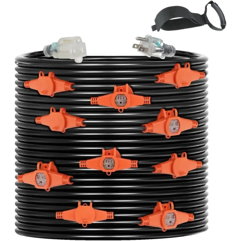 

50FT Outdoor Extension Cord with 11 Outlets Weatherproof Power Strip for Christmas Lights