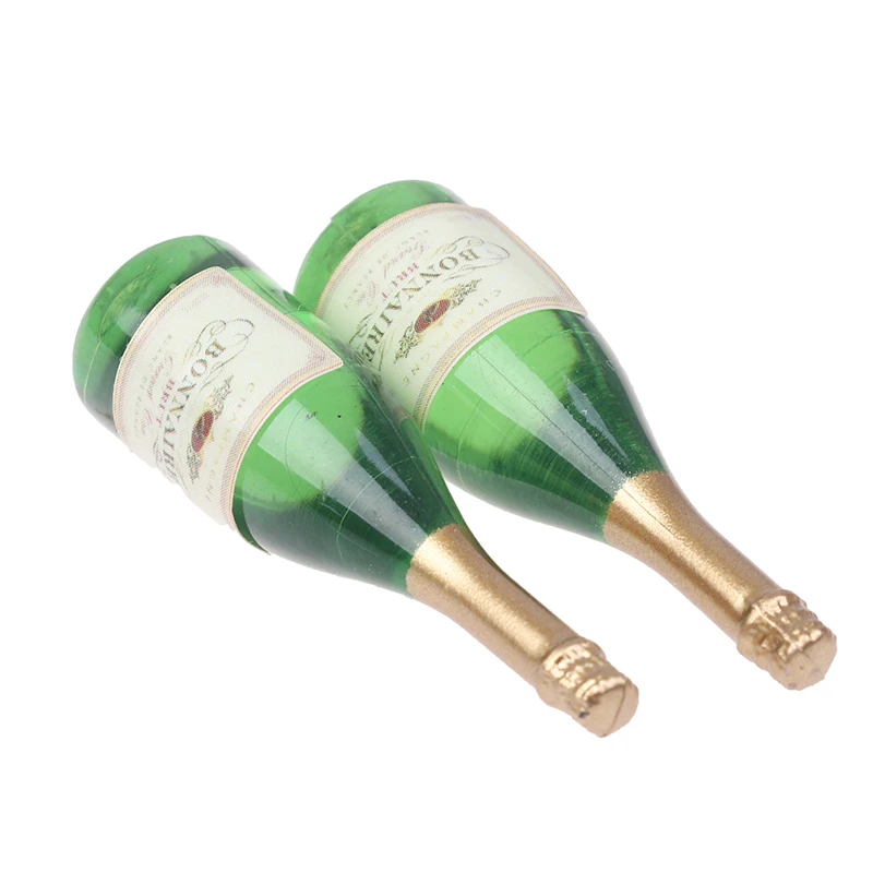 Bouteilles de boisson de Champagne pour maison de poupée, 2 pièces, Mini décor de maison de poupée à l'échelle 1/12