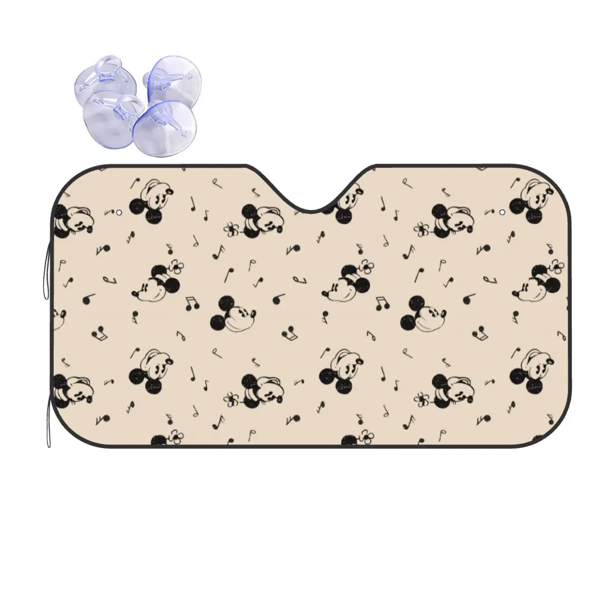 Vintage mickey & minnie música padrão de metal lancheira pára-sol novidade capa bloco frontal janela viseira de sol estilo do carro