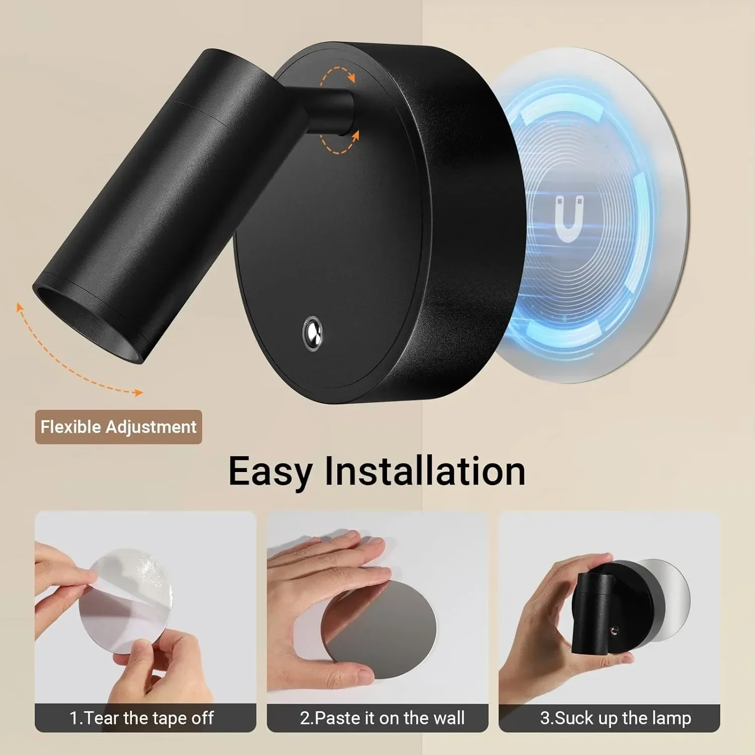 Magnetic Wall Lamp LED Floor Wall Light 2000mAh Rechargeable for Bedroom Live Room Decor No-drill Installation