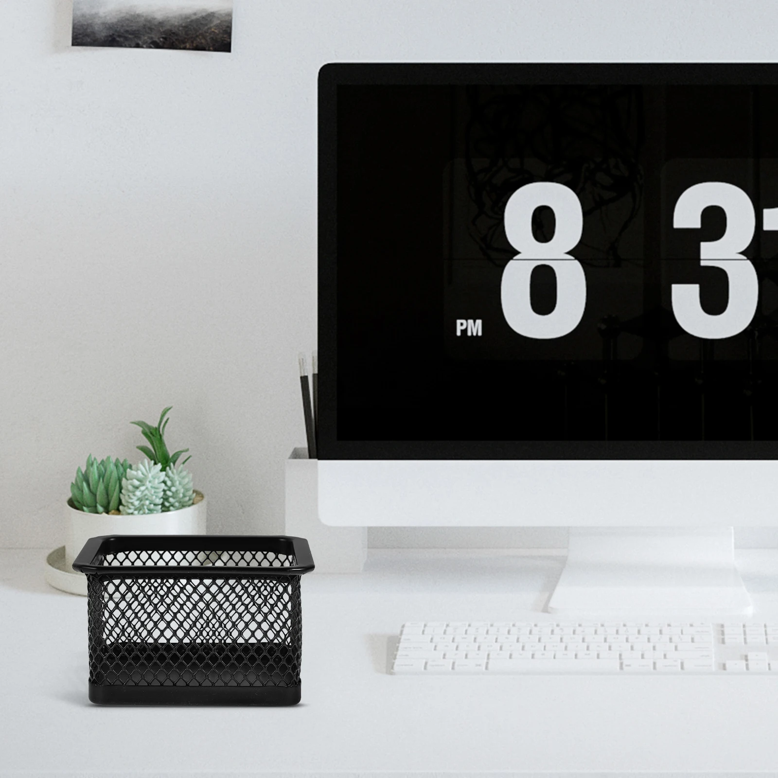 

4pcs Paper Clip Storage Box Square Mesh Desk Organizer Snack Study Supplies Holder Black Binder Clip Container