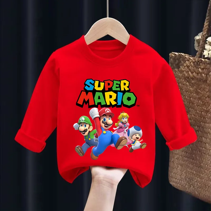 Super Mario Clothes Autumn Children Long Sleeve Anime Game Baby Basic Soft Breathable T-shirt Boys & Girls Tops Birthday Gifts