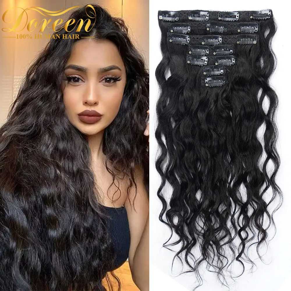 Doreen 120G 140G Echt Natuurlijk Krullend Menselijk Haar Clip In Extensions Machine Remy Europees Haar Golvend Kapsel 7 Stks/set Clip Ins