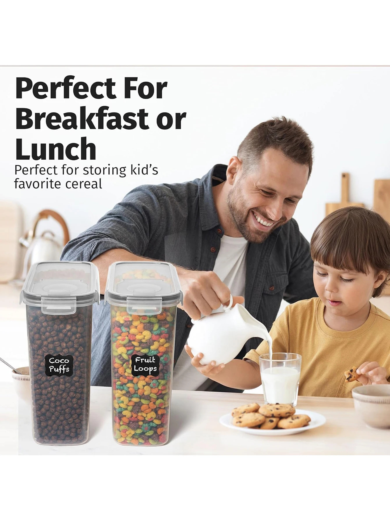 4 قطع خزان تخزين الحبوب سعة 2.5 لتر، منظم طعام دلو الأرز المقاوم للرطوبة، جرة بلاستيكية شفافة مختومة مع الحبوب والدقيق والمكسرات