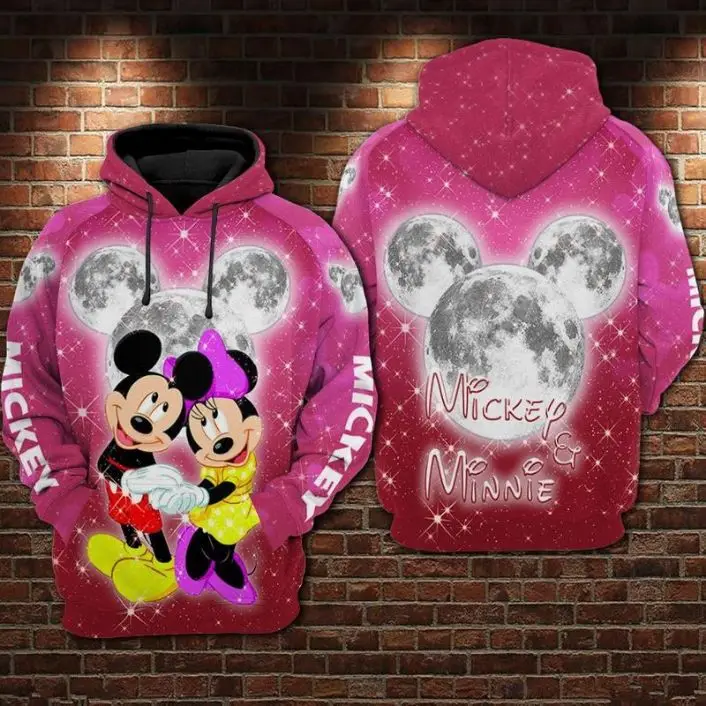 Mickey En Minnie Onder De Heldere Maan Overprint 3d Zip Hoodie