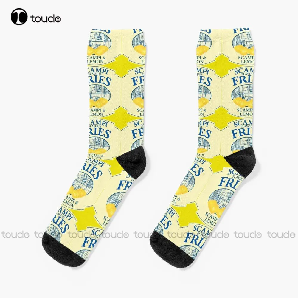 Scampi Fries Retro 80S 90S Socks Custom Socks Personalized Custom Unisex Adult Teen Youth Socks Street Skateboard Socks Funny