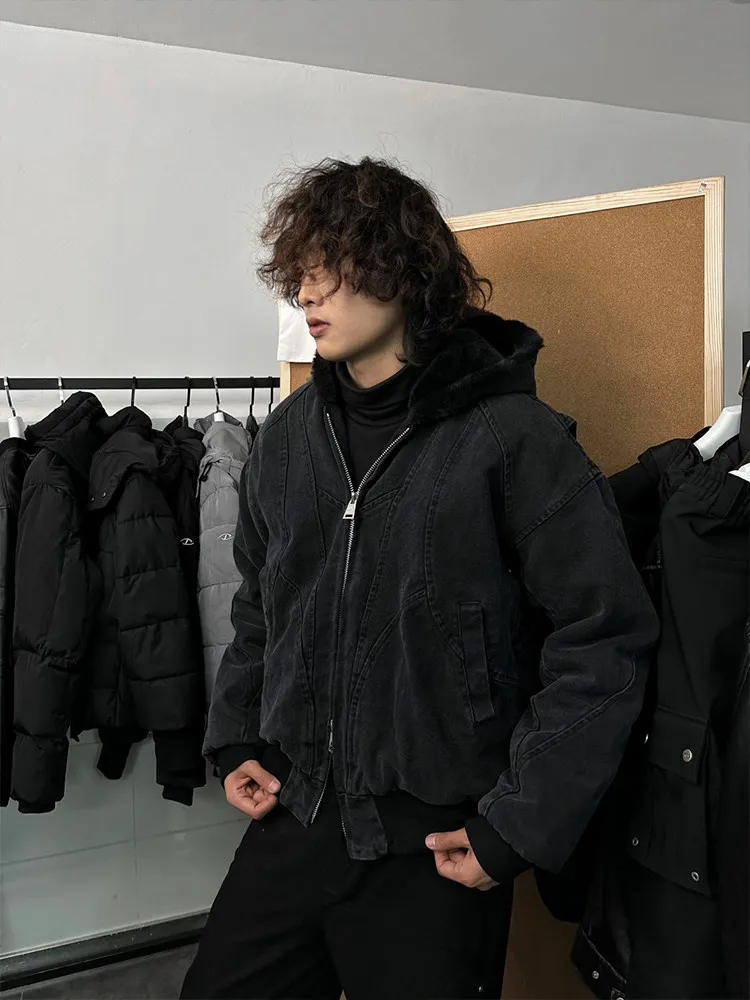 FEWQ American Style High Street Solid Color Washed Men's Plush Thick Cotton Clothing Casual Canvas Jacket 2026 Autumn New