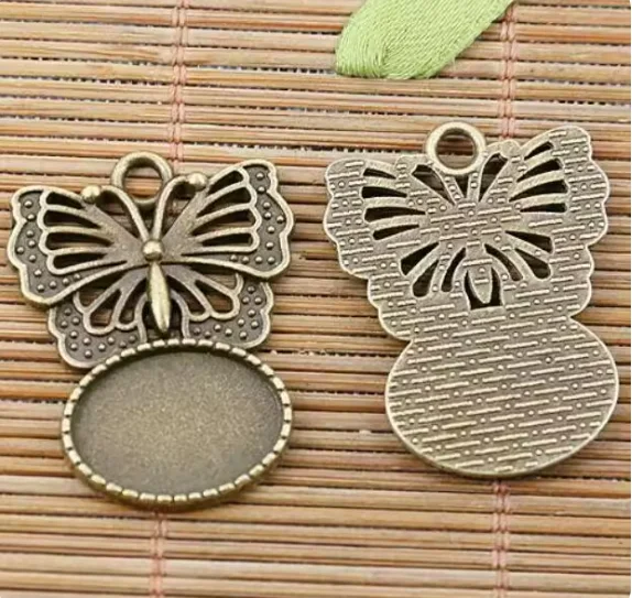 6Pcs 33*25mm inner size:13*18mm hole 2.9mm Butterfly design Oval Cabochon Settings for jewelry findings HWEF2470 HWEF2471 HWEF24