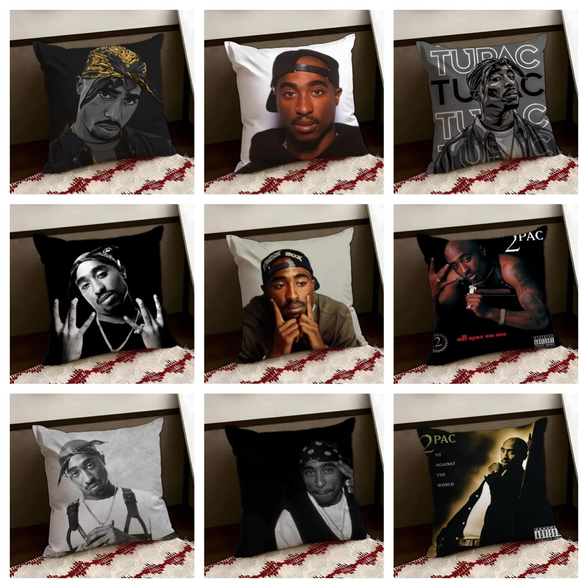 1pc Tupac Shakur 2Pac Pillow Cover, Polyester 2D Double-Sided Print, Hip Hop Legend Portrait Art, Rap Fan Home & Car Decor Gift