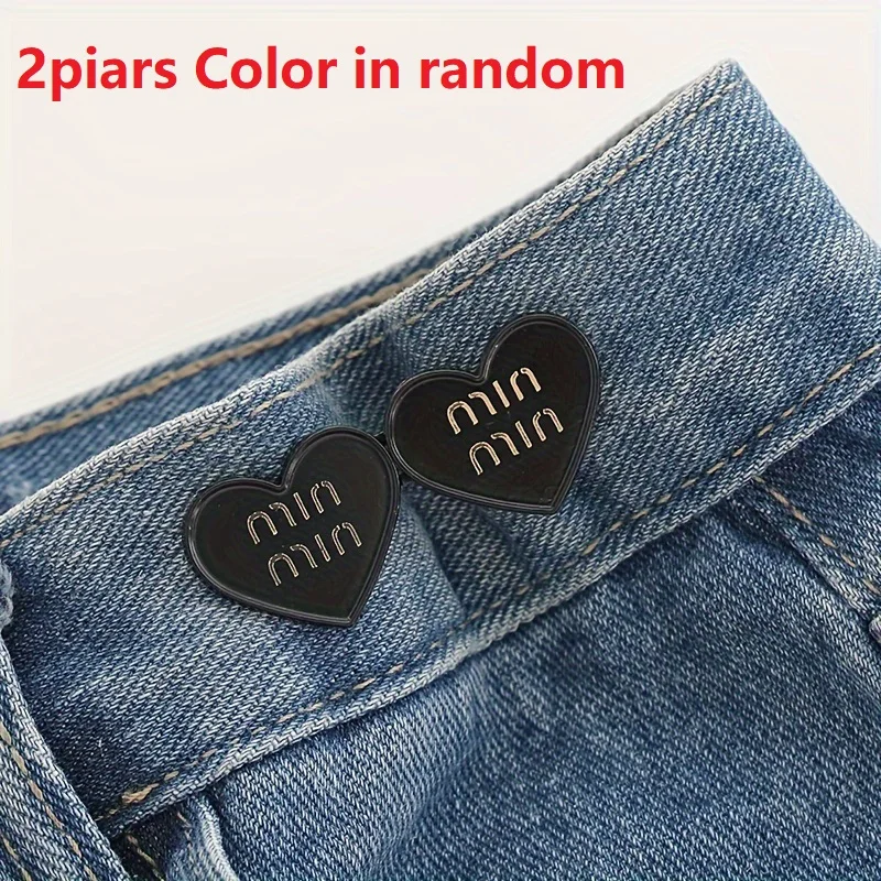 2pairs Heart Shape Button Adjustable Clips for Pant Skirts Waist Tightener Buckle Snap Button Adjuster Pants Pin Retractable But
