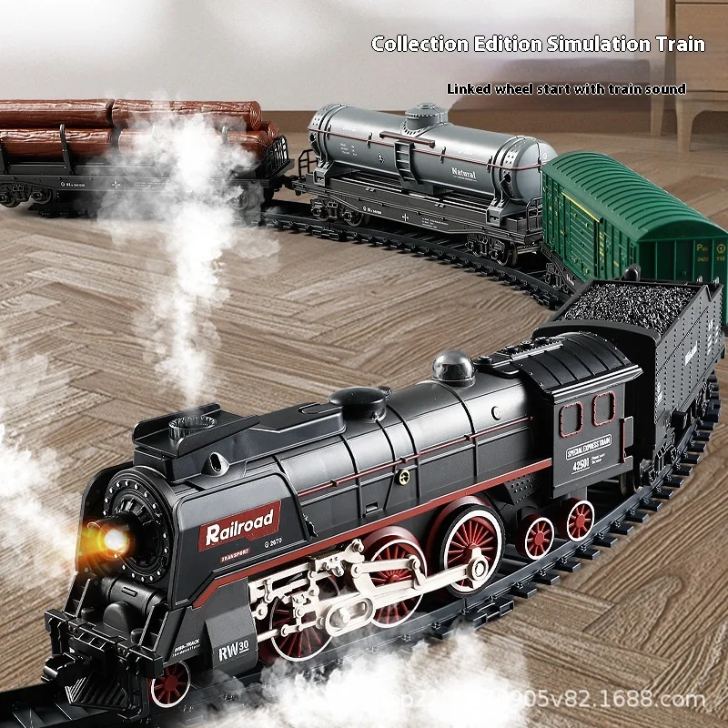 Simulated Steam Electric Track Audio Visual Interactive Train Model Toy Collector\'s Edition Steam Train Toy Track Car Set