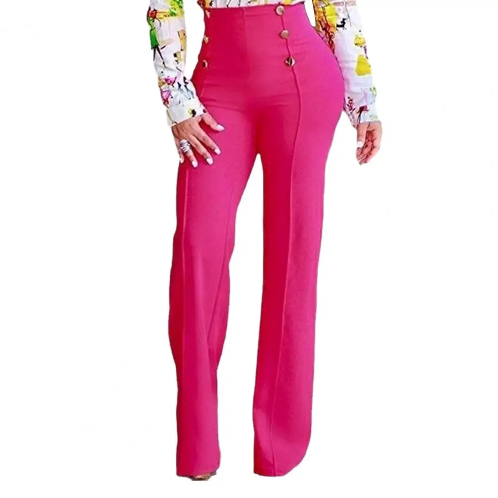 Elegant Casual High Waist Wide Leg Pants Fashion Loose Button Long Pant Office Solid Spring Autumn Womens Clothing New Pant