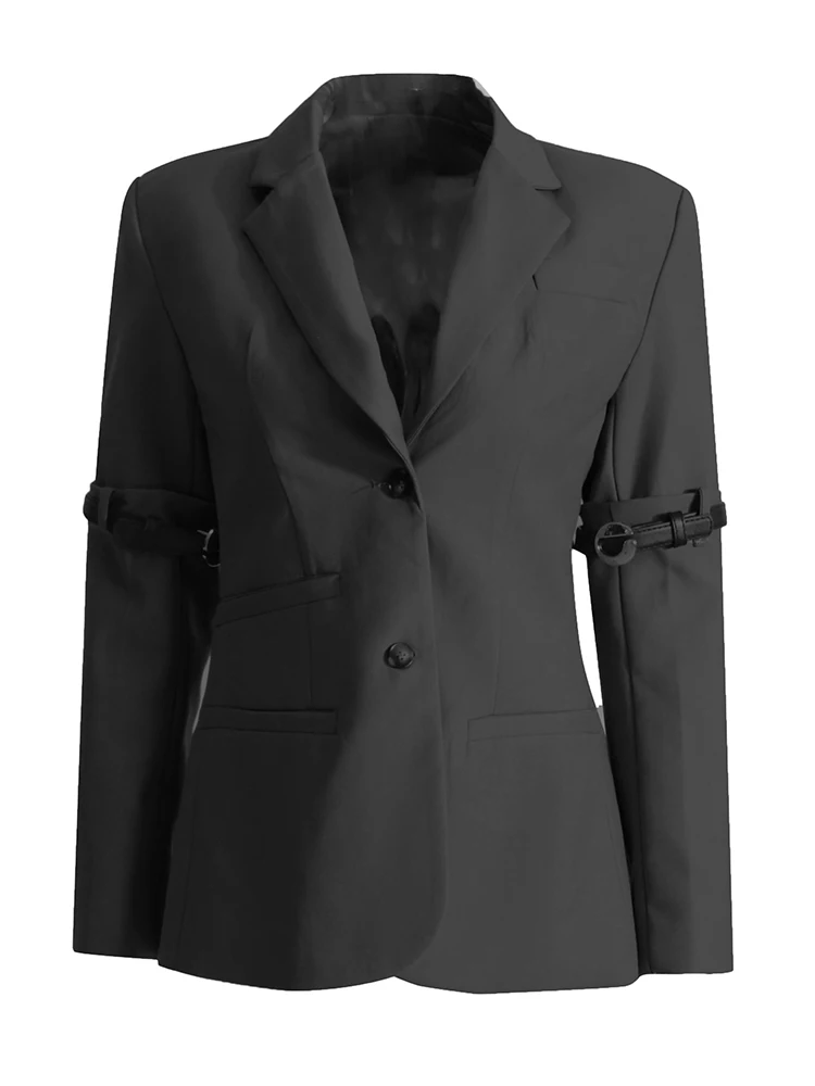 TWOTWINSTYLE 여성용 노치드 칼라 긴팔 패치워크 블레이저, 단추 슬리밍, 우아한 블레이저, 단색, 신상