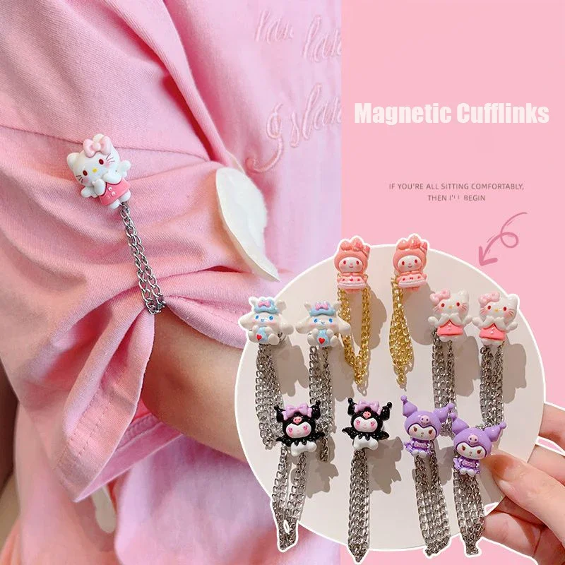 2/4/6pcs Sanrio Cinnamoroll HelloKitty Multi-Function Magnetic Clothing Clip with Chain Metal Buttons Clip Fixing Magnet Buckles