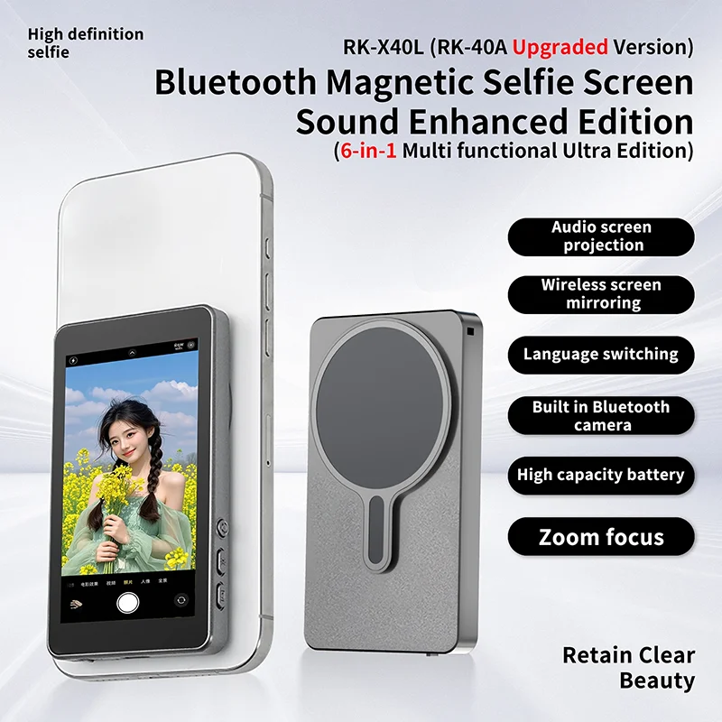 Pantalla de Monitor de Selfie Vlog de teléfono magnético X40L mejorada para cámara trasera de teléfono para cámara trasera de Selfie Compatible con Smartphone