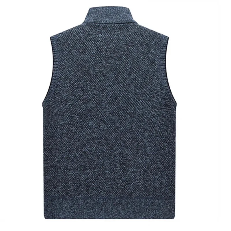 Autumn Winter Mens Sweater Vest Thick Warm Sleeveless Knitted Cardigan Vest Sweatercoat Zipper Casual Outerwear Vest Sleeveless