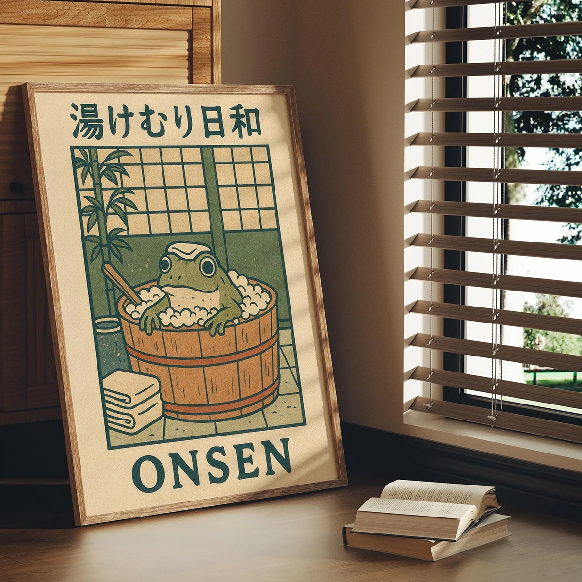 Japanischer Frosch in der Badewanne, Leinwanddrucke, Poster, Retro Japandi, lustige Tierkunstdrucke, Badezimmer, Wandkunst, Heimdekoration, Kunstposter