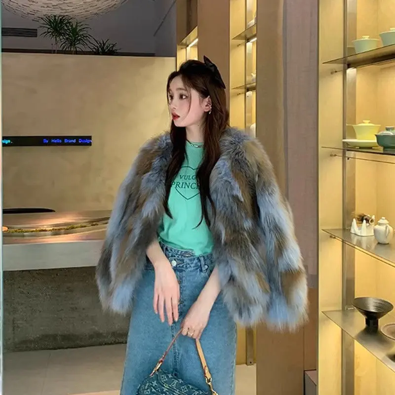 2025 Winter New Loose Environmentally Friendly fox Hair thin Young fur Jacket Women's Short Imitation Sun fox Temperament Fluff