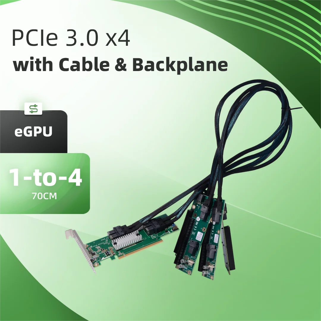 PCIE 3.0 to Base Plate (X4 Speed) 1 to 4 with Cable Gaming Graphics Card External/Expansion Card 1U Height For AI Server