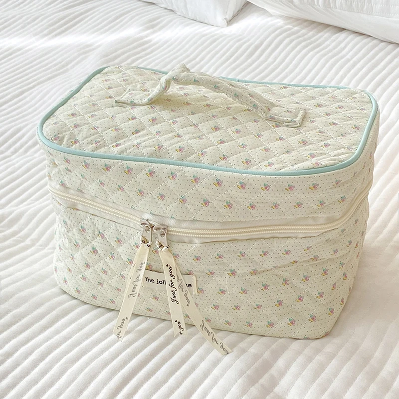 New Cotton Cosmetic Bag Ladies Portable Quilting Travel Organzier Makeup Storage Pouch Handbag Large Capacity Tote Wash Bag